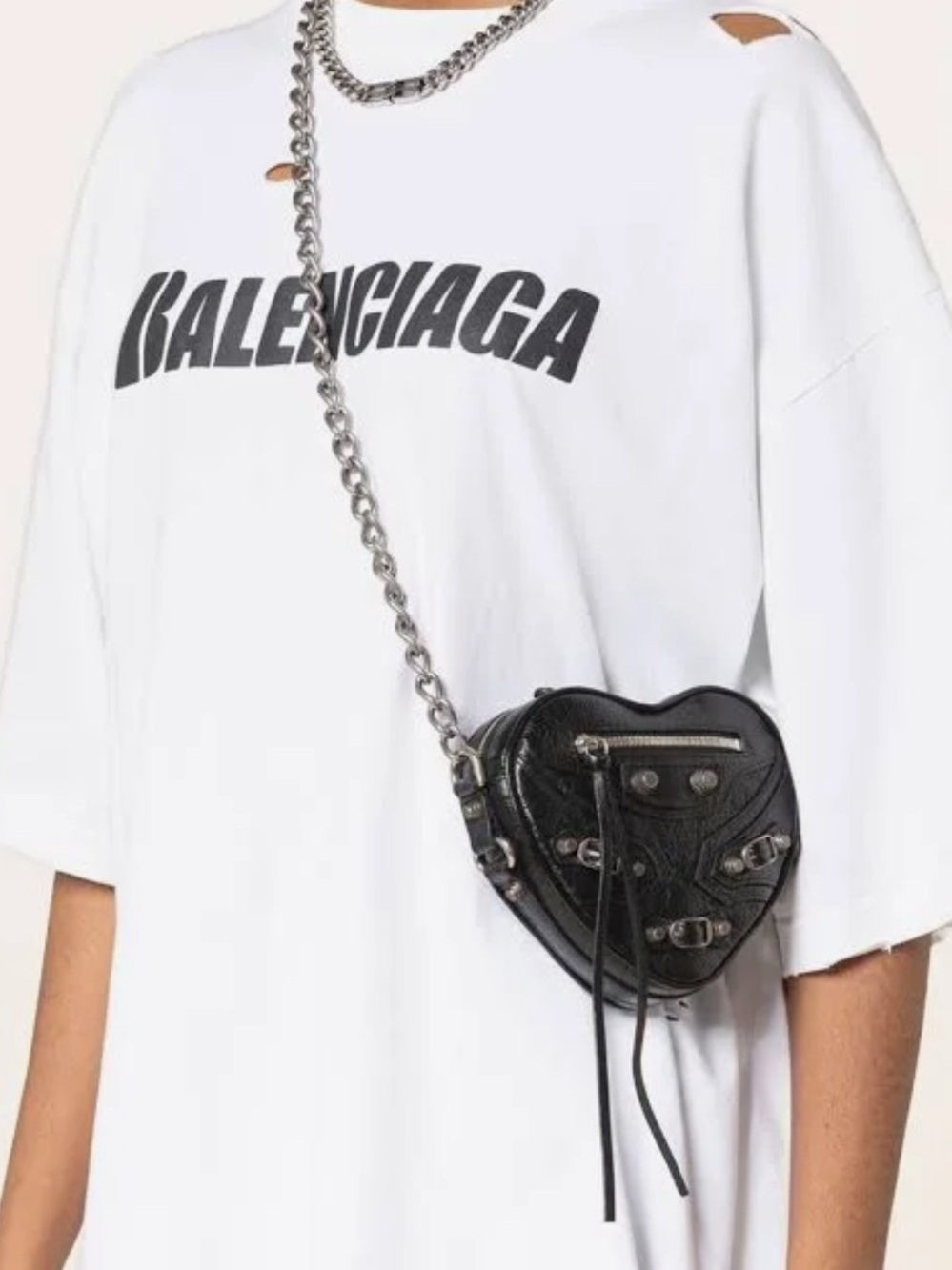 Balenciaga Le Cagole Mini Studded Heart Lambskin Crossbody Bag - Black